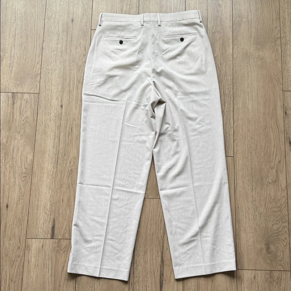 Express Mens Dress Pants 33x32 Tan Baggy Stretch Flat Front Career Casual